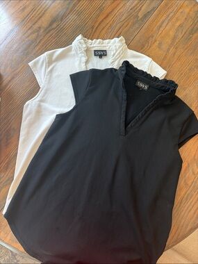 SSYS Ruffle V-Neck Cap Sleeve Top - Black and White 2 for 1